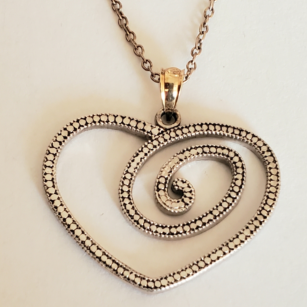 Silver Heart Spiral Pendant Necklace - Elegant Women's Jewelry